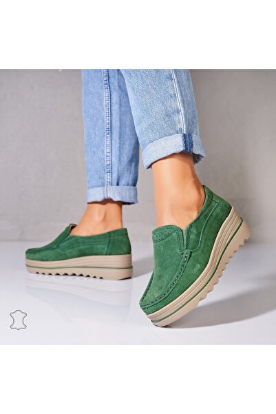 Joana Γυναικεία Μοκασίνια από Φυσικό Σουέτ, Πράσινο Sulma