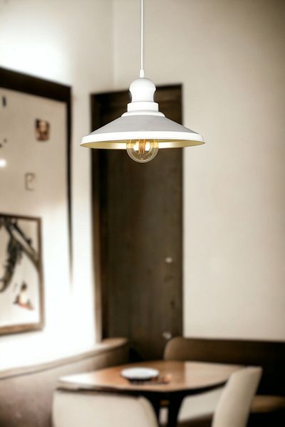 Fer Avize Azalea Modern Design - White Gold Colored Metal Head Chandelier for Cafe and Kitchen (Without Bulb)
