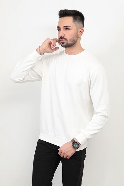 JB John Borners Men's Ecru Color Crew Neck Diagonal Steel Interlock Sweat - 5471