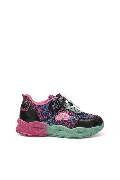 Nstil Pantofi sport negri pentru fete Daily Velcro Talpă cu sclipici colorate Detaliu ornamental Pantofi cu șireturi din cauciuc 4010