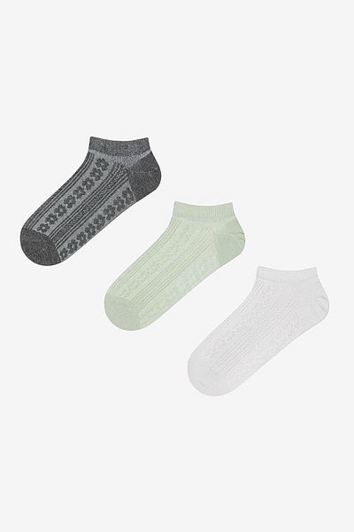 Penti Floral Jacquard Grau-Mintgrün 3 Stück Sneaker Socken