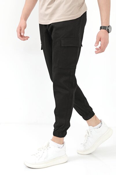 JB John Borners Men's Cargo Pants Black Jogger Lycra Waist and Elastic Leg Cotton Blend - 6221