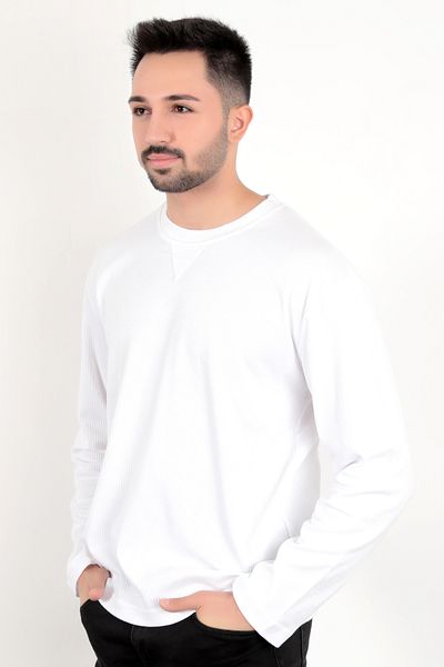 JB John Borners Men's Ecru Needle Stickered Interlock Regular Sweat