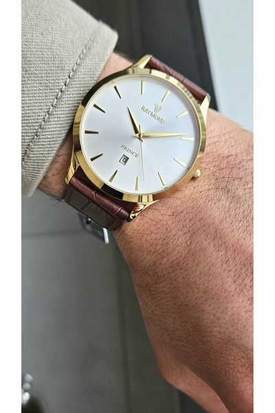 Raymond Rym-2034 Quartz Men's Classic Wristwatch - Steel Case and Leather Cord - 2 Years Warranty