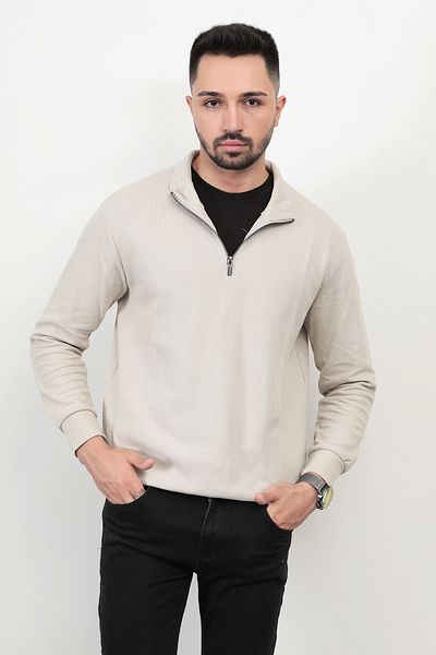 JB John Borners Men's Stone Color Half Zipper Thessaloniki Sweat - 5716