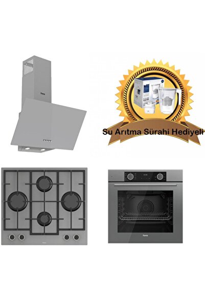 Ferre Fryart Gri Cam Ankastre Set D088- LN388 Döküm Izgara Önden Düğmeli Ocak - Xe63cpr FryArt