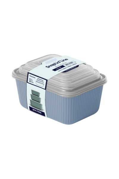 Flora 3 lü Erzak Gıda Saklama Kabı, Buzdolabı Düzenleyici Organizer 3 lü Set (600ml,1100ml,1800ml) Mavi