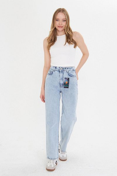 happinice Women's Ice Blue Tube Leg High Waist Regular Fit Trousers