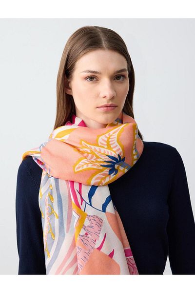 Jimmy Key Orange Modern Patterned Woven Shawl