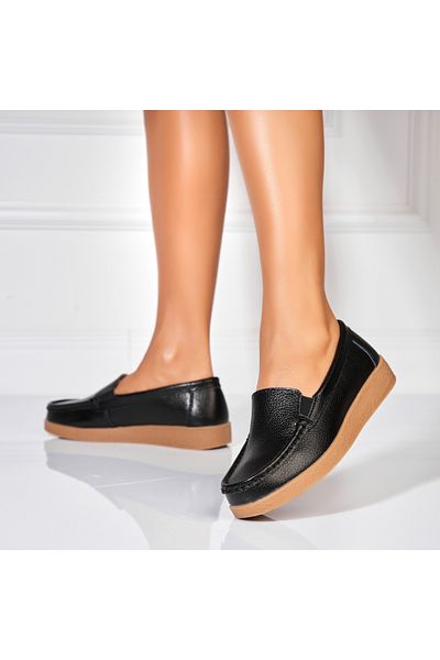 Joana Women's loafers, natural leather, black, Dona