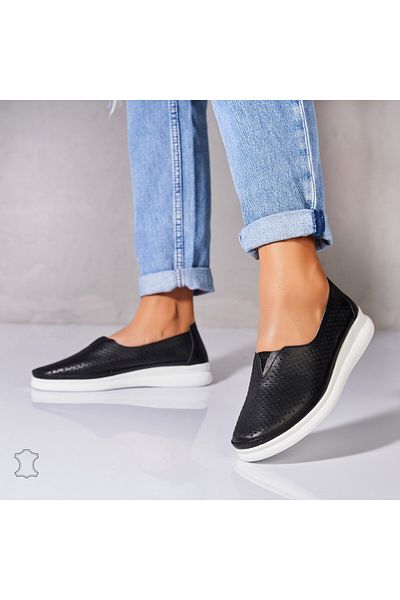 Joana Women's Loafers Natural Leather Black Zyere