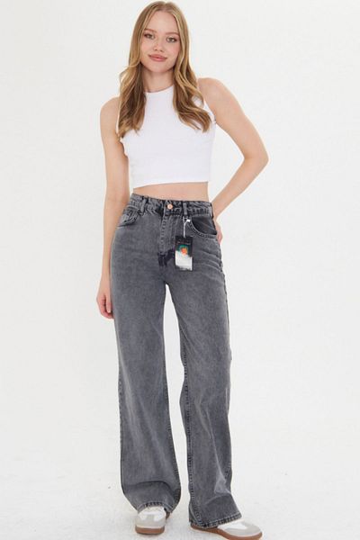happinice Women's Light Gray Tube Leg High Waist Regular Fit Trousers