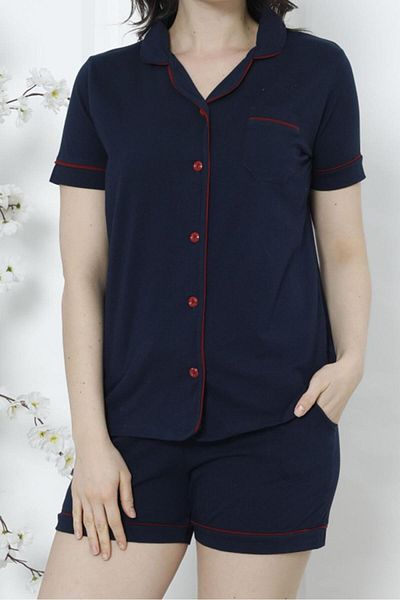 Nicoletta Set pijama pantaloni scurti damă cu mânecă scurta buzunar nasturi bumbac LACI-BORDO