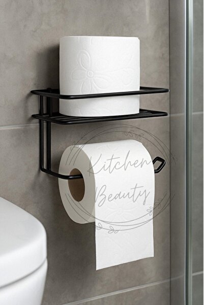 Kitchen Beauty Yapışkanlı Tuvalet Kağıdı Tutacağı Yedekli Tuvalet Kağıtlığı Wc Kağıtlık Tutucu Askısı Siyah