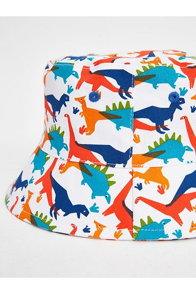 LC Waikiki Lcw Accessories White Dinosaur Printed Boy's Bucket Hat