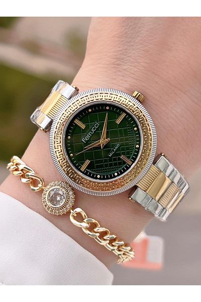 Ferrucci Steel Cord Blackening Color Does Not Throw 2 Years Guarantee Women Wrist Watch+Bracelet F.03546.02