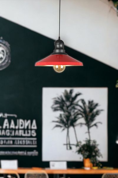 Fer Avize Azalea Modern Design - Cafe and Kitchen Black Metal Headboard, Red Inside Gold Colored Single Chandelier (Without Bulb)