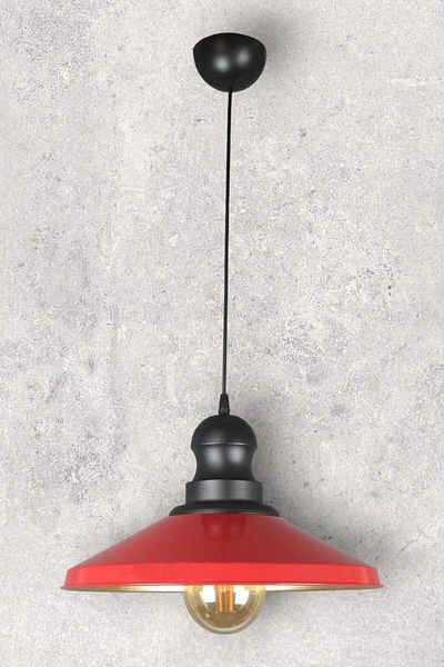 Fer Avize Azalea Modern Design - Cafe and Kitchen Black Metal Headboard, Red Inside Gold Colored Single Chandelier (Without Bulb)