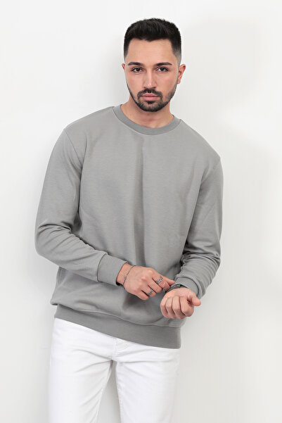 JB John Borners Ανδρικό γκρι ανοιχτόχρωμο λαιμόκοψη Diagonel Steel Interlock Sweat - 5471