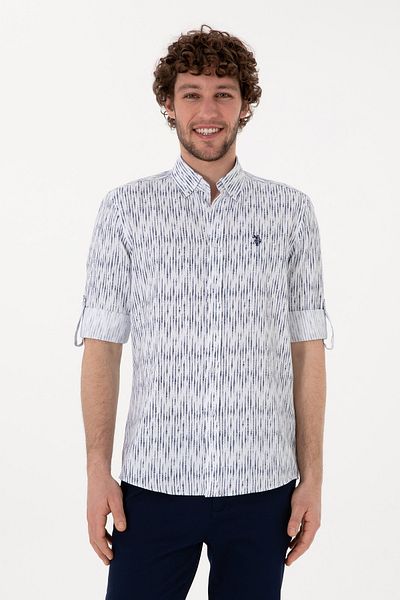 U.S. Polo Assn. Men's Navy Blue Striped White Shirt 50306393-Vr013