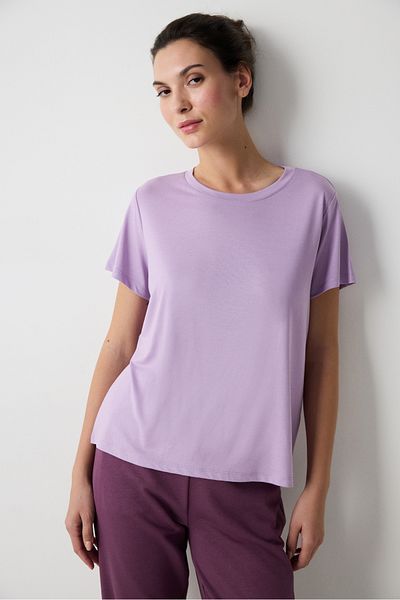 Penti Fliederfarbenes Modal-T-Shirt mit Rundhalsausschnitt und normaler Passform