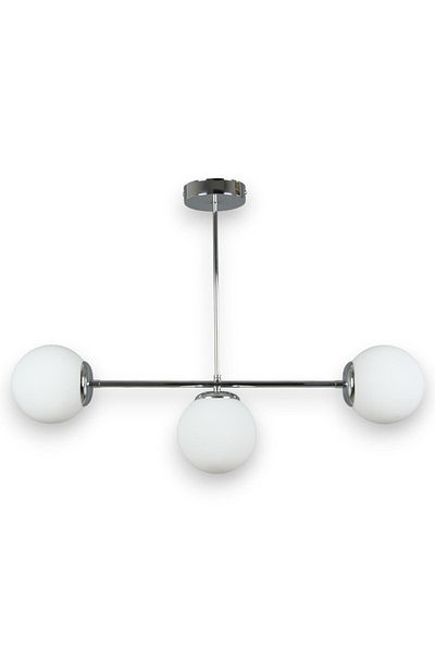 Fer Avize Neron Special Design Chrome Color Globe White Glass Living Room - Kitchen - Bedroom 3-Piece Chandelier
