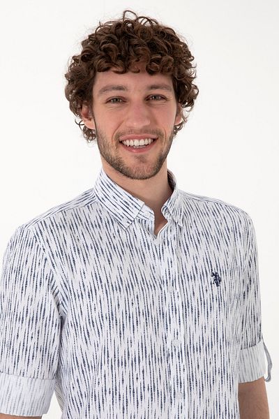 U.S. Polo Assn. Men's Navy Blue Striped White Shirt 50306393-Vr013