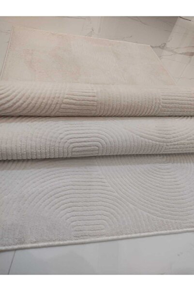 Merinos Rölyef Joy Krem Kaymaz Taban Kesme Halı Yolluk
