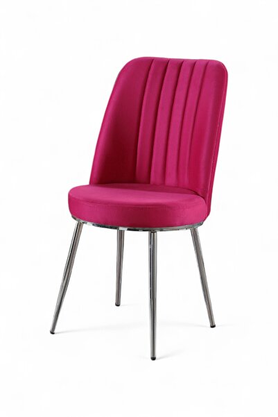 MYMASSA Gold Sandalye - Soho Fuşya Kumaş - Metal Krom Ayak - Mutfak Sandalyesi - Salon Sandalyesi