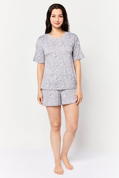 Jones of New York Women 2 Pieces All Over Pajama Set, Grey
