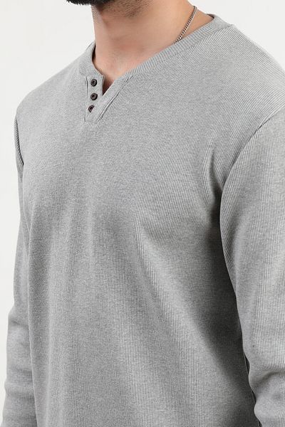 JB John Borners Men's V-Neck Button Detailed Textured Sweatshirt Gray - 5524