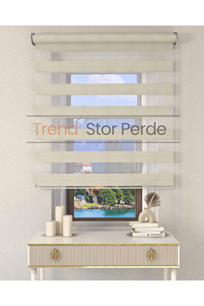 TREND STOR PERDE Geniş Plise Krem Etek Dilimsiz Zebra Stor Güneşlik Perde