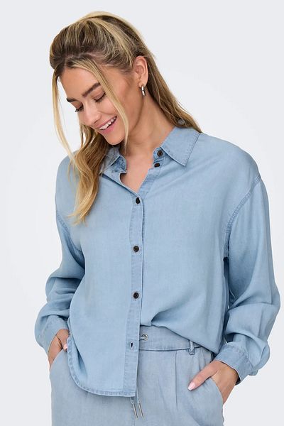 ONLY Cămașă Onlcharis pentru femei, cu mâneci lungi, oversize, cu umăr dezactivat 15337928 Albastru