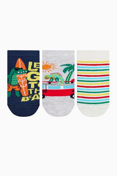 Penti Mehrfarbige 3-teilige Booties-Socken mit Krokodilmuster für Jungen