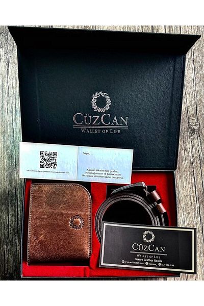 CüzCan Σετ πορτοφόλι και ζώνη από γνήσιο δέρμα με πολυτελή θήκη αποθήκευσης