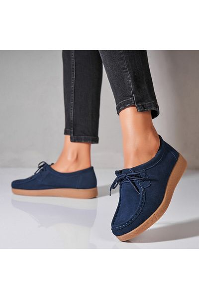 Joana Women's Loafers Natural Suede Leather Navy Blue Harla2