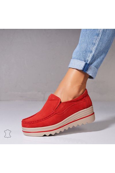 Joana Women's Moccasins Natural Suede Red Sulma