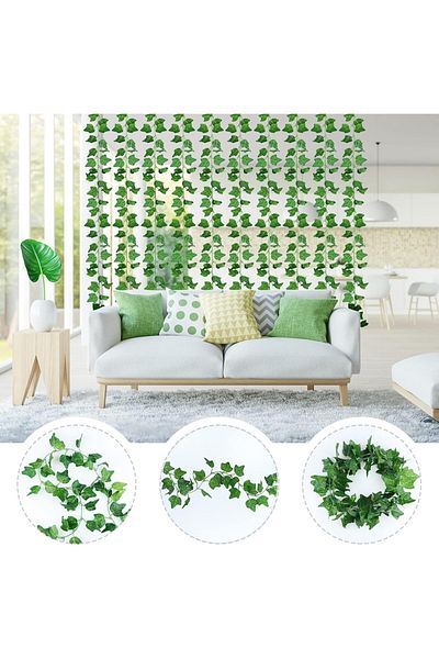 JIANUO Set Of 12 Artificial Garlands , Silk/plastic, Green, 215 Cm