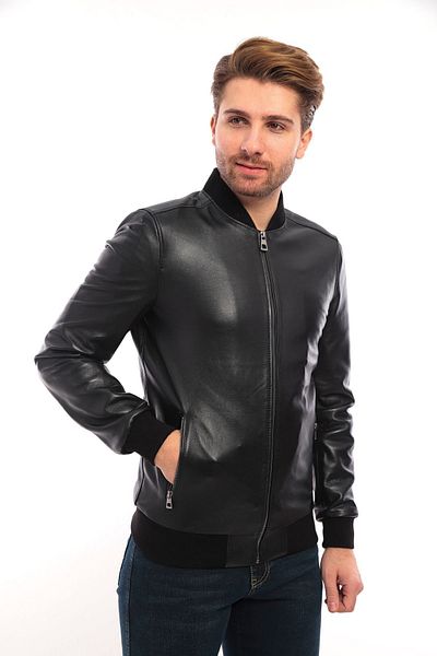 saremod Ανδρικό παλτό από γνήσιο δέρμα Slim Fit
