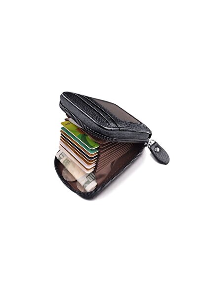 Kemer Dünyası حافظة بطاقات ائتمان جلدية للجنسين مكونة من 11 قسمًا باللون الأسود