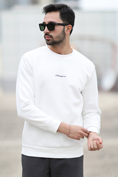 JB John Borners Ανδρικό φούτερ με λαιμόκοψη 3 κλωστών με στάμπα λευκό - 5012-1