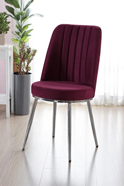 MYMASSA Gold Sandalye - Soho Mor Kumaş - Metal Krom Ayak - Mutfak Sandalyesi ...