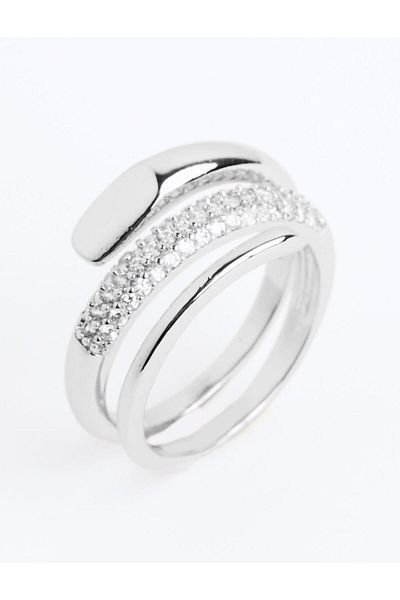 Jimmy Key Silver Color Shiny Stone Adjustable Ring