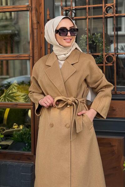 Kayra Premium Yün Dikiş Detaylı Kaban KA-A23-17034 Camel