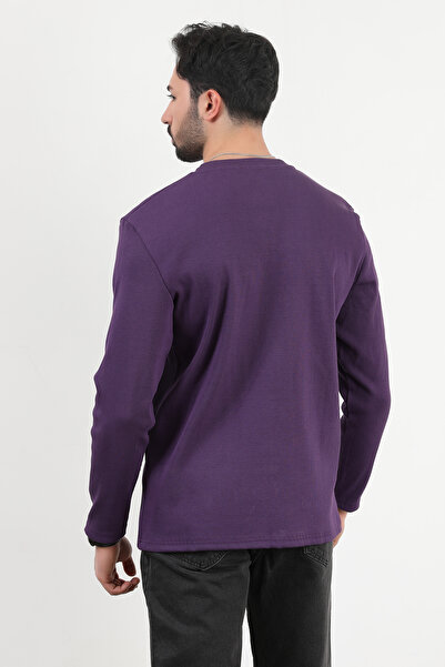 JB John Borners Ανδρικό φούτερ με λαιμόκοψη V με λεπτομέρεια με υφή μωβ - 5524