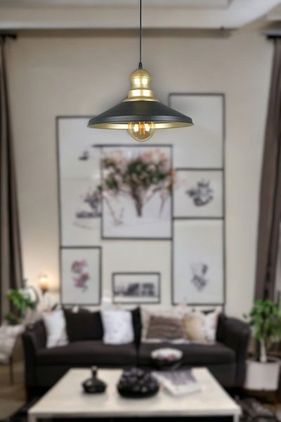 Fer Avize Azalea Modern Design Cafe Kitchen Gold Head Metal Anthracite Gold Color Single Chandelier (Without Bulb)