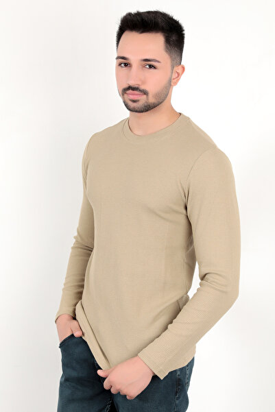 JB John Borners Мъжка тениска с дълъг ръкав от еластична вафелна материя с текстура, прилепваща по врата, Vison Bicycle - 5073-2