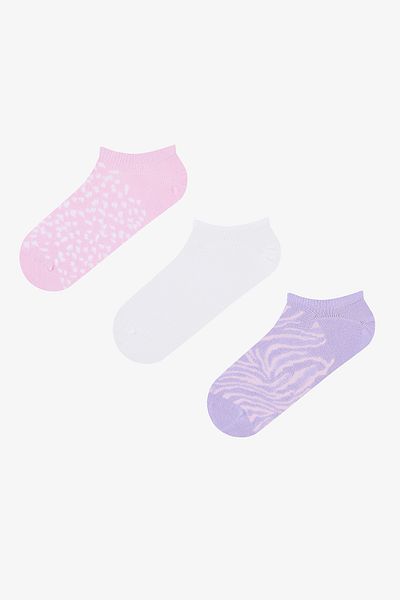 Penti 3-teilige Sneaker-Socken mit Tiermuster in Rosa und Weiß
