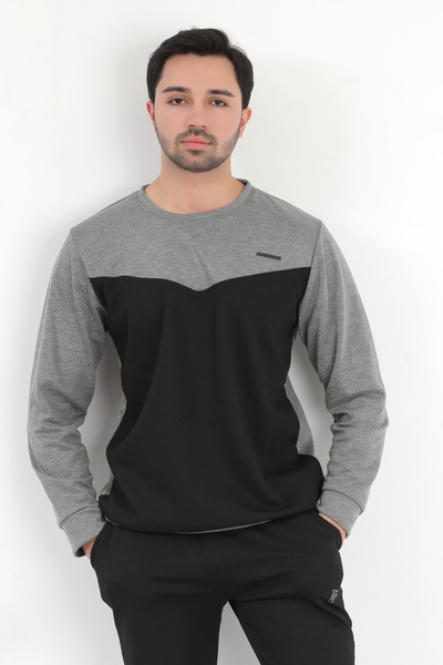 JB John Borners Мъжки суитшърт с кръгло деколте, опушено черно и частичен щам...