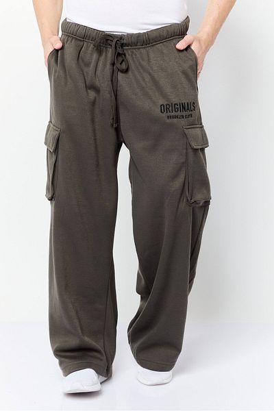 Originals by Brooklyn Cloth Men Regular Fit Embroidered Logo Cargo Pants, Dark Grey